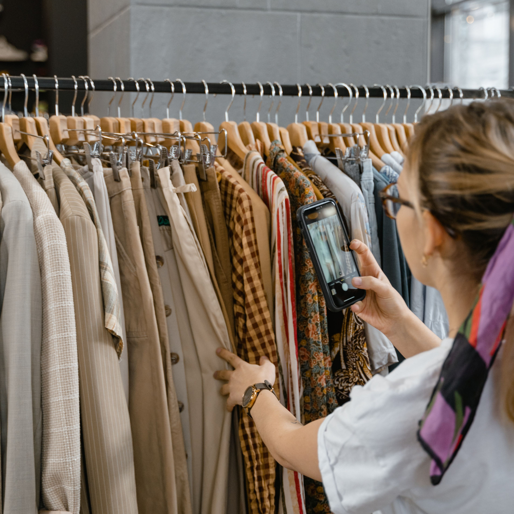 Shopper using her phone to research product in-store